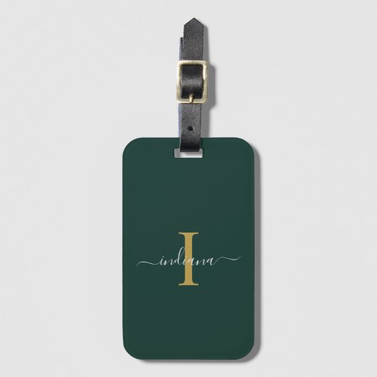 Elegante Monogram Initiaal Script Naam Reizen Bagagelabel (Voorkant (verticaal))