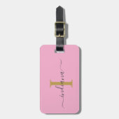 Elegante Monogram Initiaal Script Naam Reizen Bagagelabel (Voorkant verticaal)