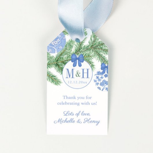 Elegante Monogram Kerst Huwelijksgunst Labels Cadeaulabel