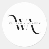 Elegante Monogram Klassieke Trouwtypografie Ronde Sticker (Voorkant)