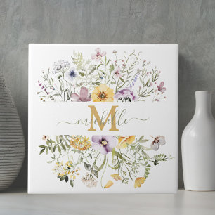 Elegante Monogram Kleurrijke Wilde Bloementuin Blo Tegeltje