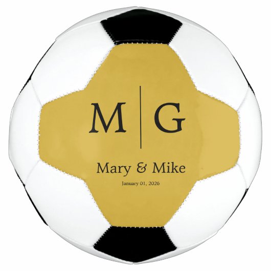 Elegante Monogram Koppelnaam Metaalgoud Voetbal (Voorkant)