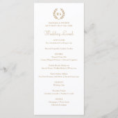 Elegante Monogram Krans Goud Wit Bruiloft Menu (Voorkant)
