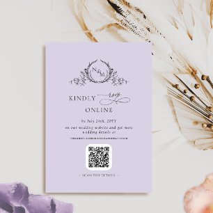 Elegante Monogram Lavendel QR Code / RSVP Online Informatiekaartje
