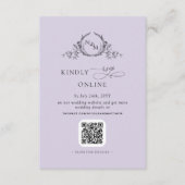 Elegante Monogram Lavendel QR Code / RSVP Online Informatiekaartje (Voorkant)
