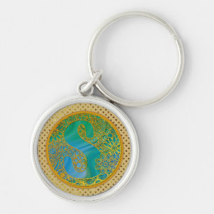 Elegante Monogram Letters Turquoise & Goud Glitter Sleutelhanger