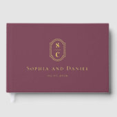 Elegante monogram mauve bruiloft namen datum folie gastenboek (Voorkant)
