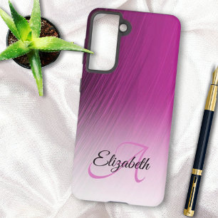 Elegante monogram met eigen naam paarse ombre stre samsung galaxy hoesje