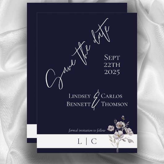 Elegante monogram minimalistische donkere marine k save the date