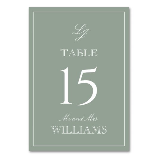 Elegante Monogram Modern Script Sage Green Wedding Kaart (Voorkant)