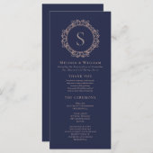 Elegante Monogram Moderne Klassieke Navy Blush Bru Programma (Voorkant / Achterkant)