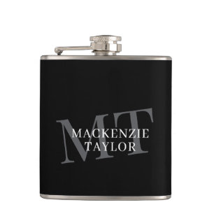Elegante Monogram Naam Gepersonaliseerde Tekst Heupfles