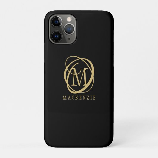 Elegante Monogram Naam Goud Zwart Case-Mate iPhone Case (Achterkant)