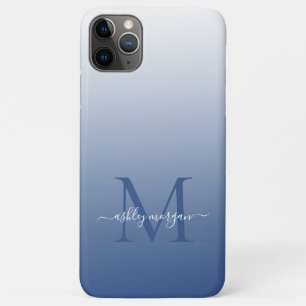 Elegante monogram naam in script klassiek blauw om iPhone 11 pro max hoesje