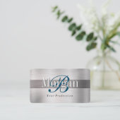 Elegante Monogram Naam, LT & DK Geborsteld Zilver  Visitekaartje (Staand voorkant)