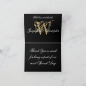 Elegante Monogram Namen Zwart Gouden Trouwvouwkaar Bedankkaart (Binnen)