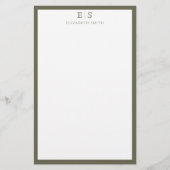 Elegante Monogram Olivegroene Rand Briefpapier (Voorkant)