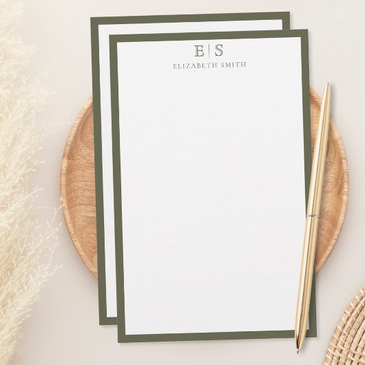 Elegante Monogram Olivegroene Rand Briefpapier
