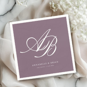 Elegante Monogram Plum Huwelijk  Servet