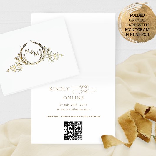 Elegante Monogram QR-code van de echte Folie RSVP Kaarten