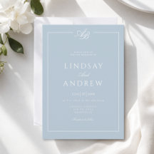 Elegante Monogram Rand Blau Witte Huwelijk