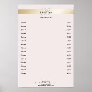 Elegante Monogram Roze Gouden Streep Prijslijst Poster