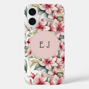 Elegante monogram roze ponsettia iPad case