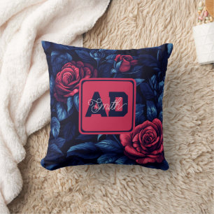 Elegante Monogram Rozen Familie Kussen