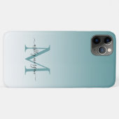 Elegante Monogram Script Naam Stof Turquoise Ombre Case-Mate iPhone Case (Achterkant (horizontaal))