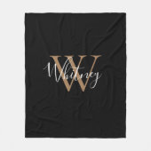 Elegante Monogram Script Naam Zwart Goud Fleece Bl Deken (Voorkant)