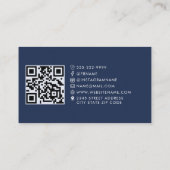 Elegante Monogram Script QR Code Social Media Blau Visitekaartje (Achterkant)