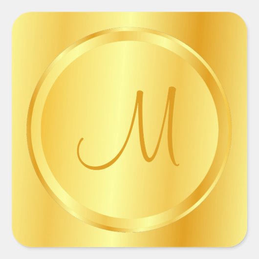 Elegante monogram sjabloon nep goud modern vierkante sticker (Voorkant)