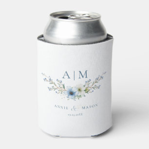 Elegante Monogram Stofblauwe Bruiloft Blikjeskoeler