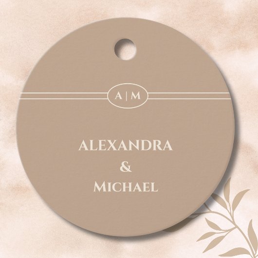 Elegante Monogram Taupe bruiloft Dank u Bedankjes Labels