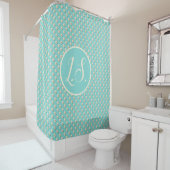Elegante Monogram Turquoise Badgordijn met Parels Douchegordijn (In situ)