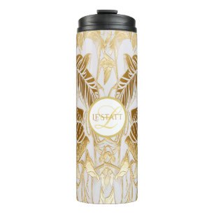 Elegante monogram vergulde aura thermische tumbler thermosbeker