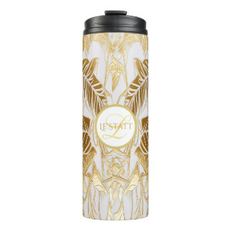 Elegante monogram vergulde aura thermische tumbler thermosbeker
