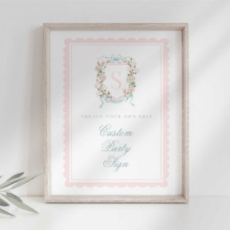 Elegante Monogram Wapenschild Baby Shower Aangepas Poster