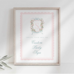 Elegante Monogram Wapenschild Baby Shower Aangepas Poster