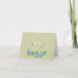Elegante Monogram Wapenschild Blauwe Hortensia Not Bedankkaart