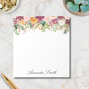 Elegante Monogram Watercolor Roos Bloementuin Notitieblok