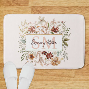 Elegante Monogram Waterverf Herfst Wilde Bloem Blo Badmat