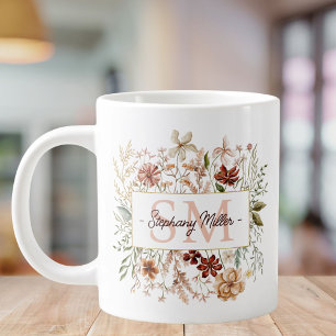Elegante Monogram Waterverf Herfst Wilde Bloem Blo Extra Grote Beker