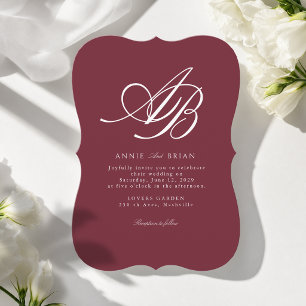 Elegante Monogram Wijnrood Witte Bruiloft Kaart