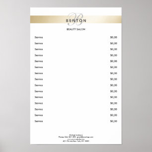 Elegante Monogram Wit Gouden Streep Prijzenlijst Poster
