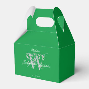 Elegante Monogram Wit Namen Smaragdgroene Huwelijk Bedankdoosjes