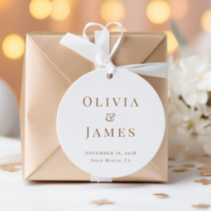 Elegante Monogram Witgouden Minimalistische Trouwd Bedankjes Labels