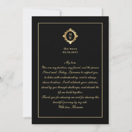 Elegante Monogram Zwart Gouden Huwelijksbeloftekaa Kaart