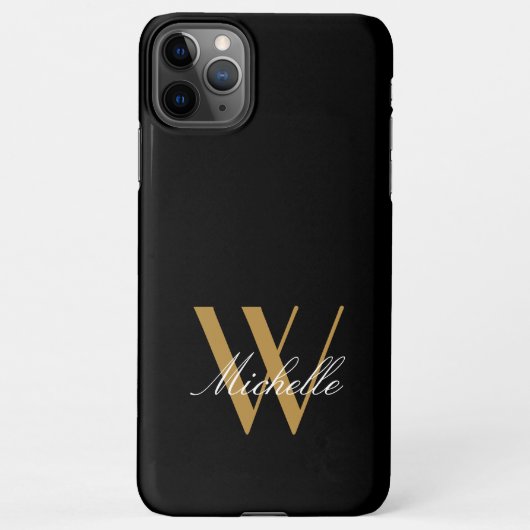 Elegante Monogram Zwarte Goud Naam Script iPhone Hoesje (Achterkant)