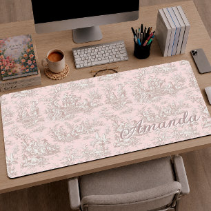 Élégante Monogramme Toile de Jouy Française Vintag